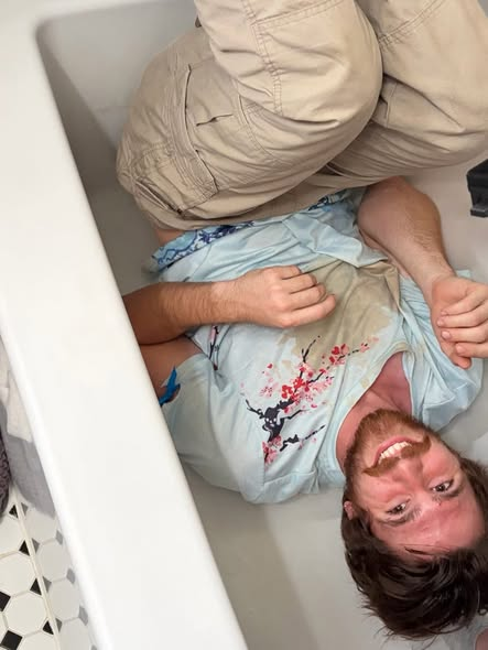 A lighthearted behind-the-scenes moment during filming